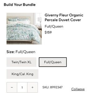 Pottery Barn Giverny Fleur Duvet Cover and Standard Shams in Sage and Pink